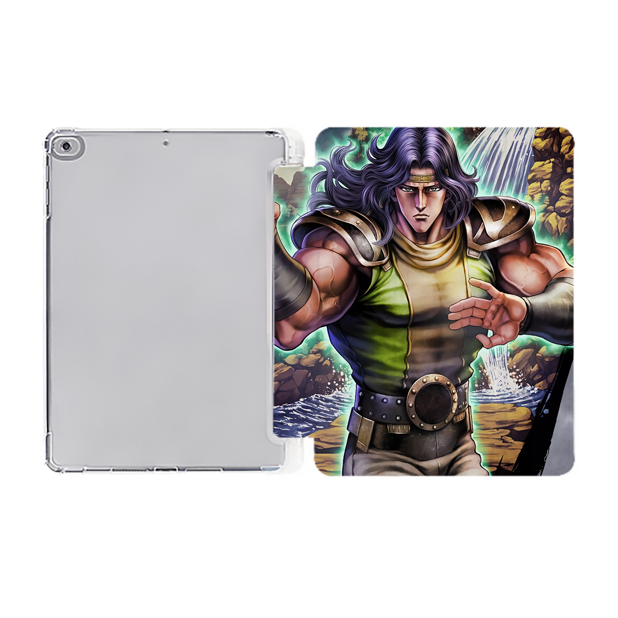 （画像用） 北斗の拳 Fist of the North Star IPad ケース ペン収納付き 三つ折りスタンド PUレザー×シリコン 対応機種9.5/10.5/10.9インチ